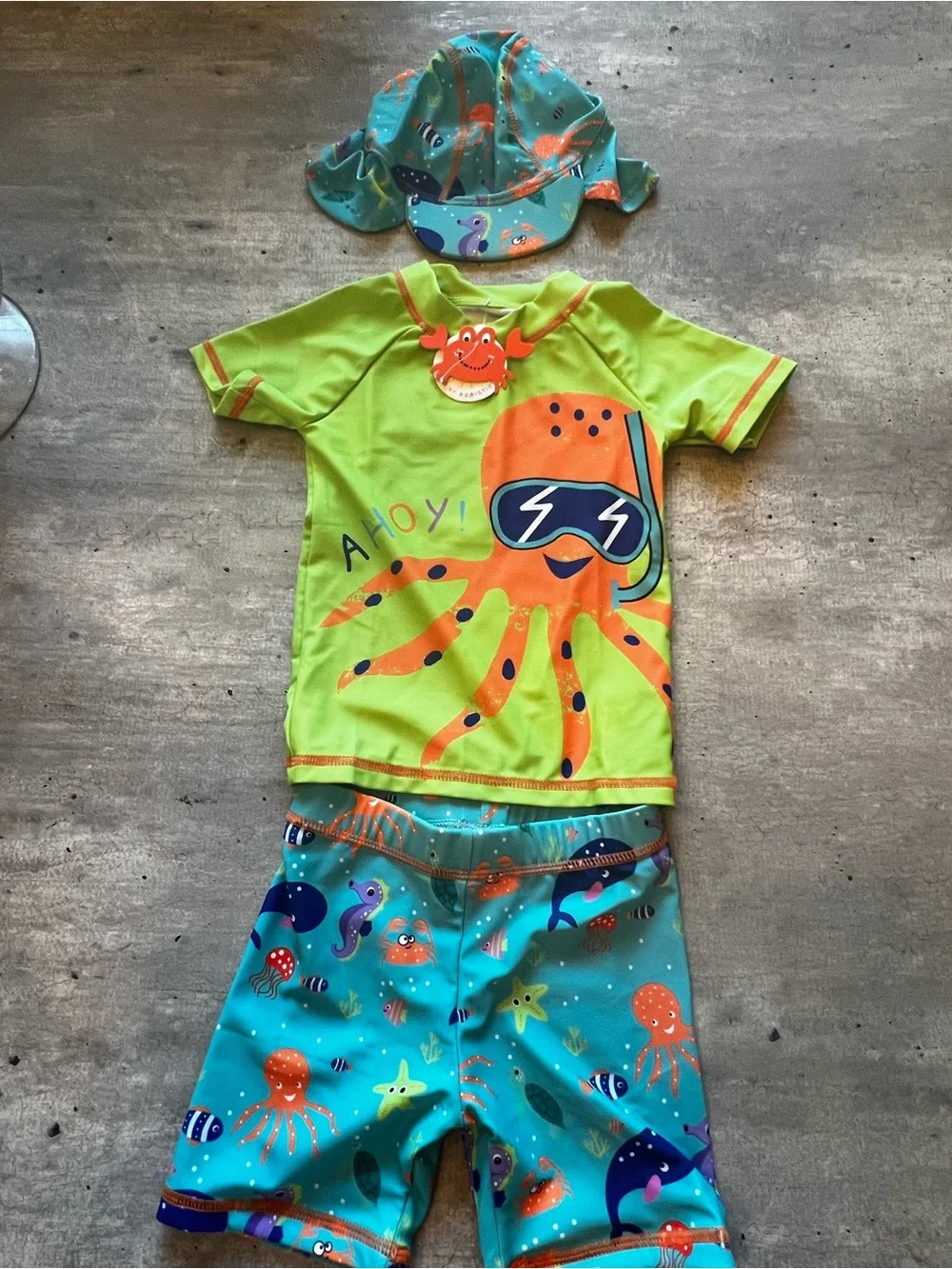 Kids Lime & Teal Octopus Rash Guard Set